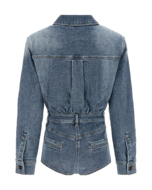 Self-Portrait Blue Embellished Denim Playsuit
