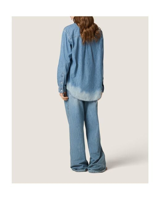 Miu Miu Blue Logo-Embroidered Denim Shirt