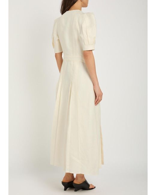 Gabriela Hearst Natural Belted Linen Midi Dress