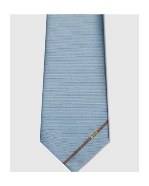 Gucci Blue Silk Tie With Horsebit Jacquard for men