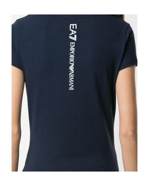 EA7 Blue Logo-Print Scoop Neck T-Shirt