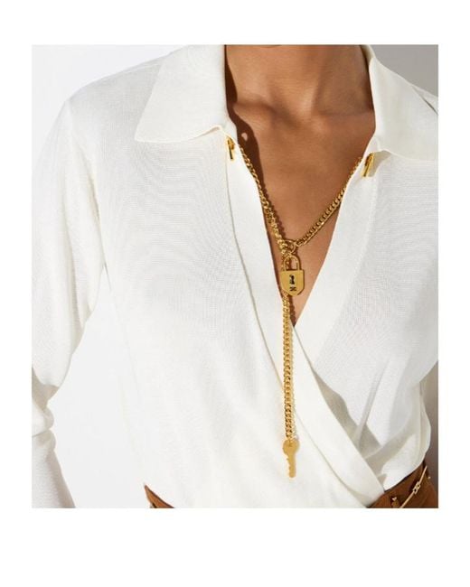 Elisabetta Franchi White Viscose Yarn Bodysuit With Jewel Chain
