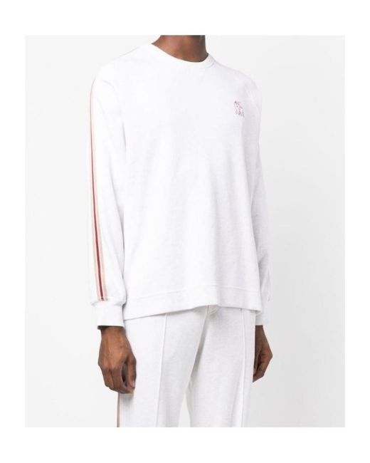 Brunello Cucinelli White Logo-Embroidered Sweatshirt for men