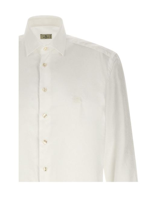 Etro White Paisley Jacquard Long-Sleeved Shirt for men