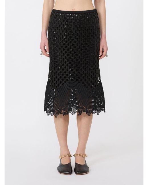 Sportmax Black Sequin-Embellished Open-Knit Skirt