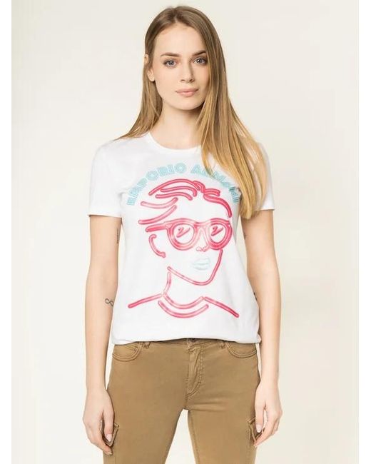 Emporio Armani White Portrait Print T-Shirt