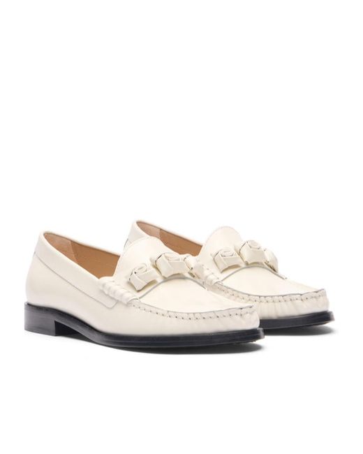 Stuart Weitzman White Round Head Loafer Shoes
