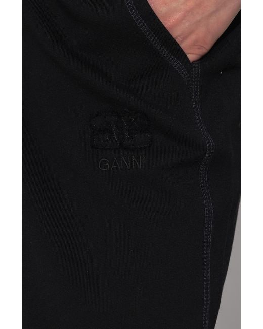 Ganni Black Logo-Embroidered Trousers