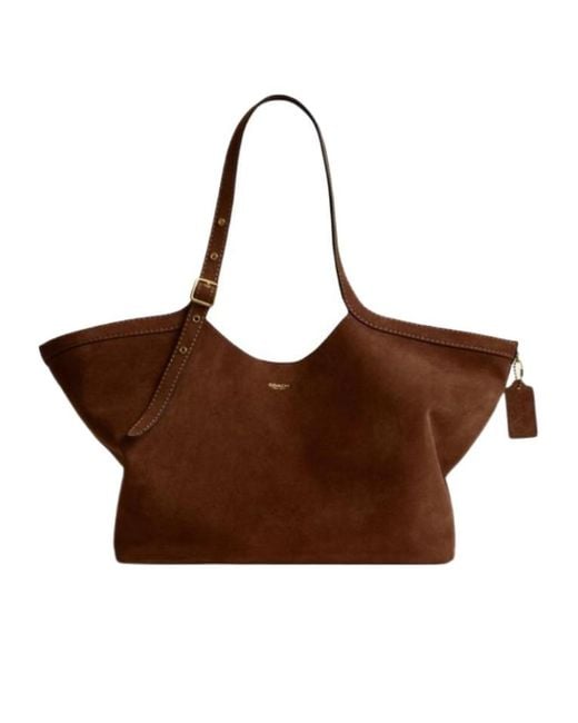 COACH Brown Buckle-Fastening Suede Tote Bag