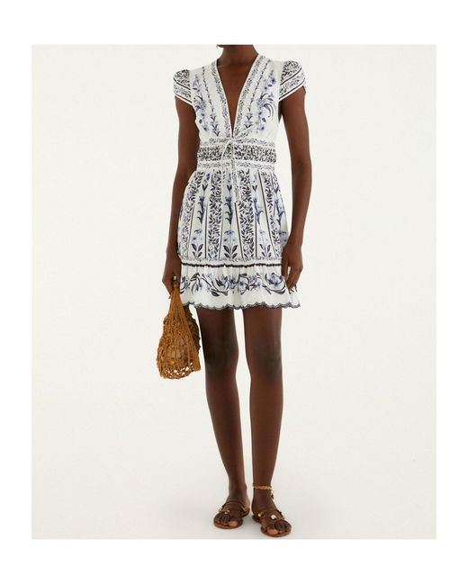 Farm Rio White Floral-Print Ruffled Mini Dress