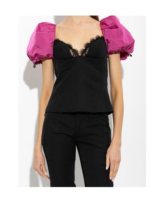 DSquared² Red Snow-Tech Puff-Sleeve Top