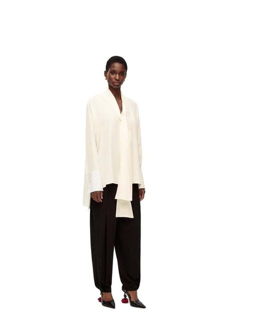 Loewe White Anagram Lavaliere Blouse