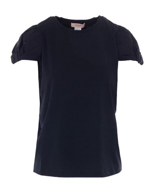 Twinset Blue Bow Sleeve T-Shirt