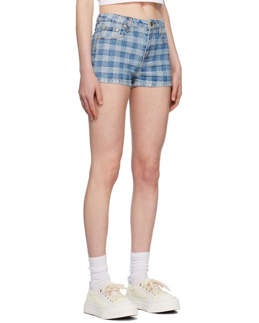 AMI Blue Ami Check Patterned Denim Shorts