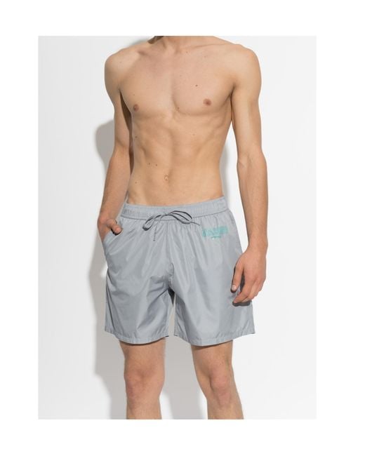 Moschino Gray Drawstring Swim Trunks for men