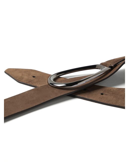Brunello Cucinelli Brown Logo-buckle Suede Belt