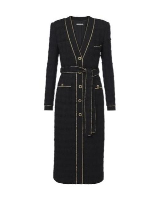 Alessandra Rich Black Belted Cotton-Blend Bouclé Tweed Coat