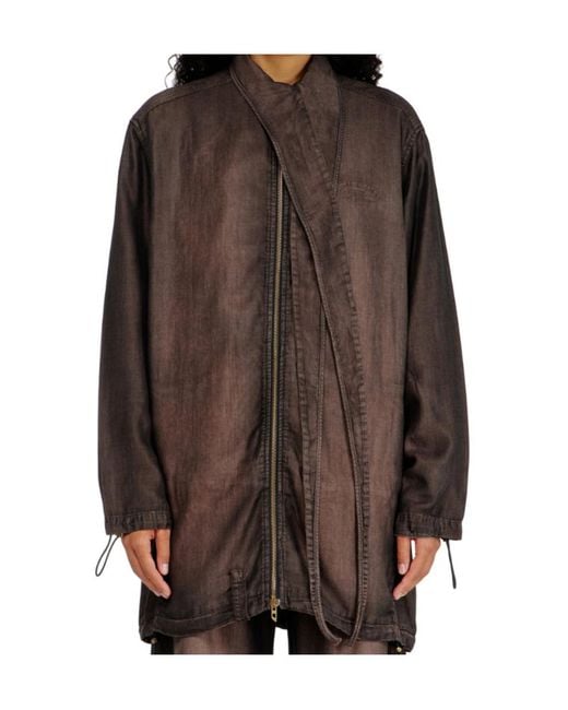 DIESEL Brown Giacca Leggera Extra-Long Collar Zip-Up Denim Jacket