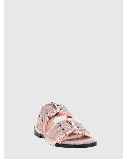 Ganni Pink Fringed Buckle Flat Sandals