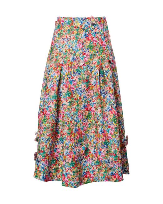 Farm Rio White Appliqué Floral Linen Maxi Skirt