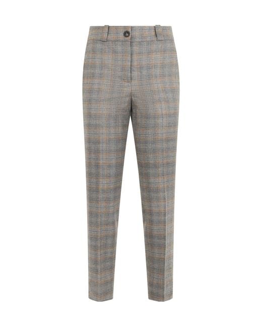 Peserico Gray Checked Cropped Straight Leg Trousers