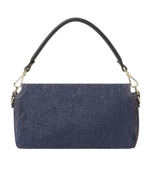 Fendi Blue Baguette Logo Shoulder Bag