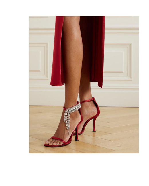 Jimmy Choo Red Crystal-Embellished Satin Sandals