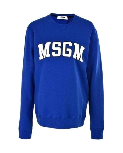 MSGM Blue Logo Letter Printed Sweater