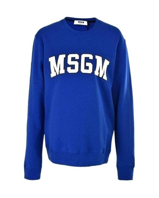 MSGM Blue Logo Letter Printed Sweater