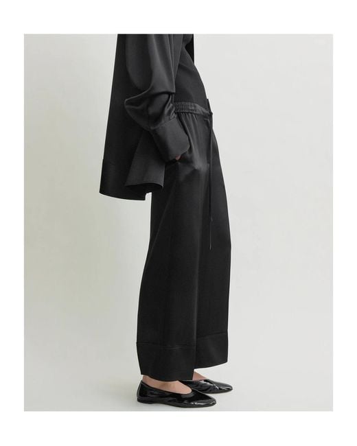 Totême Black Satin Drawstring Trousers