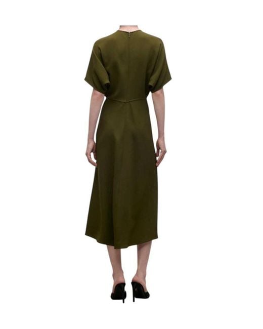 Victoria Beckham Green Short-Sleeve Flared Midi Dress