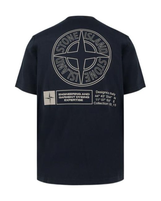 Stone Island Blue Logo Printed Crewneck T-Shirt for men