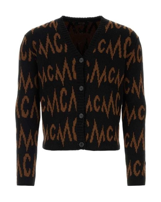 MCM Black Monogrammed Intarsia Button-Up Cardigan for men