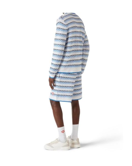 Casablanca Blue Striped Diamond-Logo Shorts for men