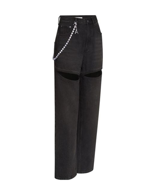 Area Black Embellished Mid-Rise Slit Jeans