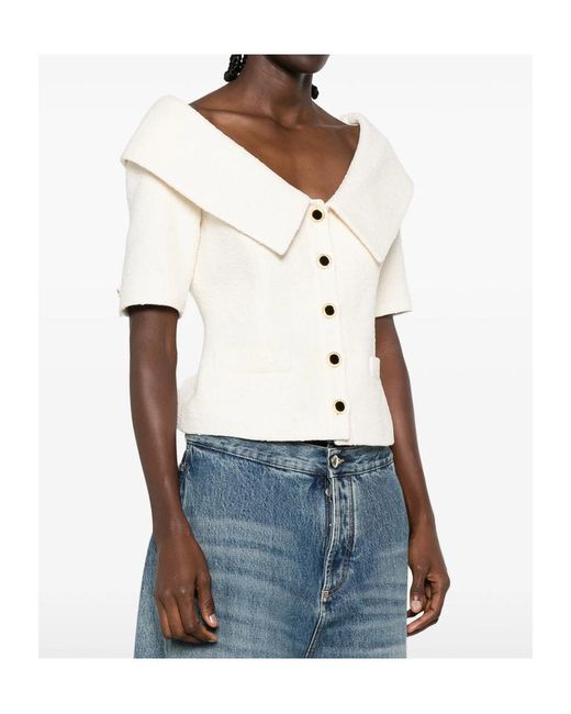 Alessandra Rich White Off-Shoulder Button-Up Jacket