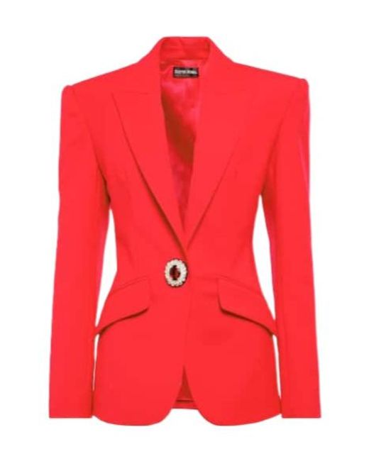 David Koma Red Embellished Virgin Wool Blazer
