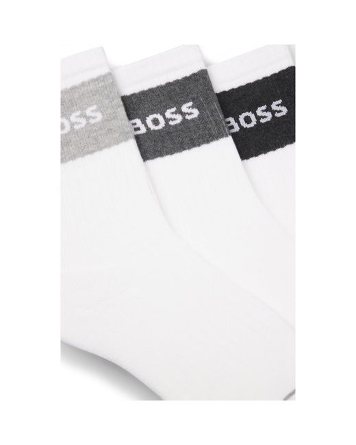 Boss White Minimalist Design Short Socks for men