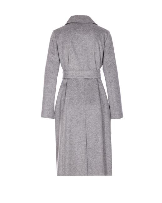 Max Mara Gray Lapel Long-Sleeved Coat