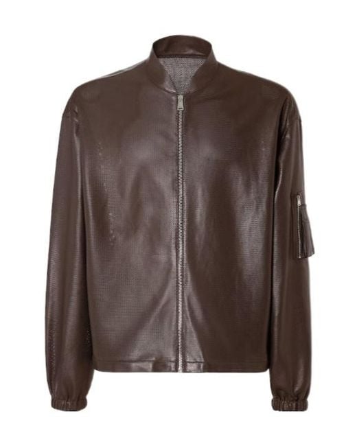 Fendi Brown Zip-Up Leather Jacket for men
