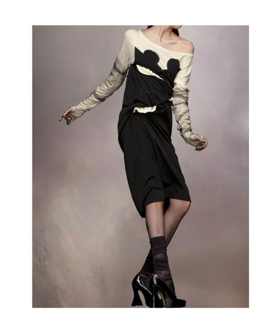 Maison Margiela Black Patchwork Long-Sleeved Dress