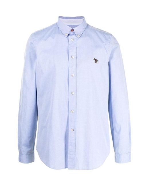 Paul Smith Blue Ps Paul Smith Zebra Patch Long-Sleeved Shirt for men
