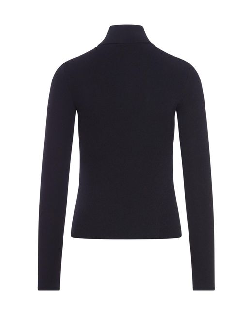 Balenciaga Blue Logo Intarsia Turtleneck Knit Top