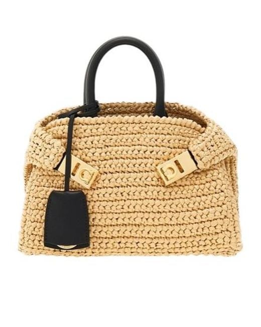 Ferragamo Metallic Double Handle Shoulder Bag