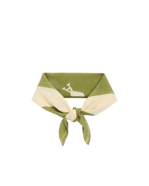 AMI Green Ami De Coeur Printed Scarf for men