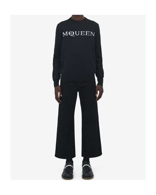 McQueen Blue Merino Wool Logo Sweater for men