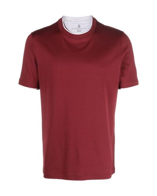 Brunello Cucinelli Red Crew-Neck Cotton T-Shirt for men