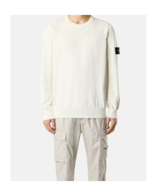 Stone Island White Logo Patch Crewneck Sweater for men