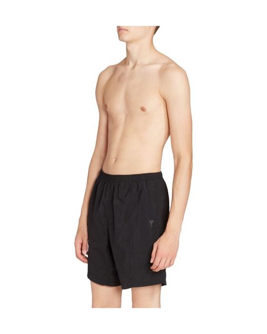 AMI Gray Ami Logo Embossed Elastic Waistband Swim Shorts for men