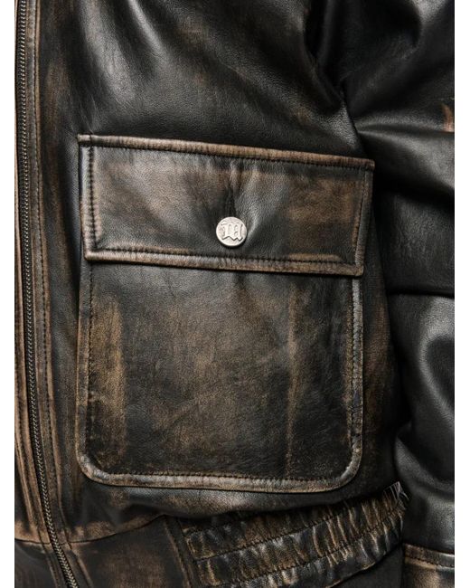 M I S B H V Black Front-Pocket Leather Jacket